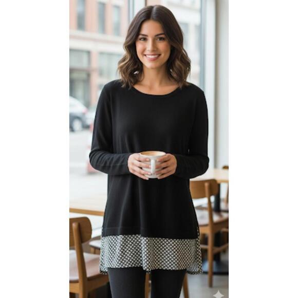 Adrianna Papell Shirttail Hem Tunic Sweater Black White Womens Size Medium - Picture 1 of 9